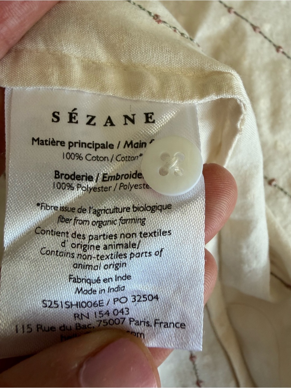 NWT Sézane Chlo Shirt Sage Camel Embroidered Ecru Cotton US 6 / FR 38 - Picture 8 of 10